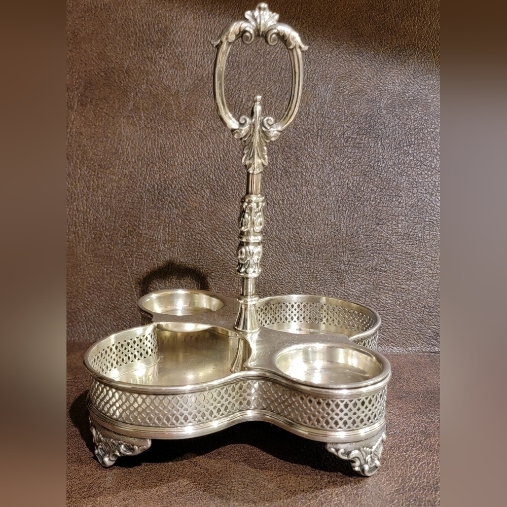 Sheffield Silver Co. Cruet Tray/Carrier_Holds Salt Pepper Oil Vinegar(not incl)